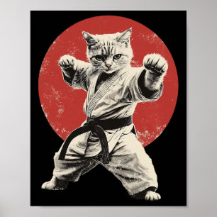 Affiche Cat Karate Judo Japon Drapeau japonais Drôle amusa