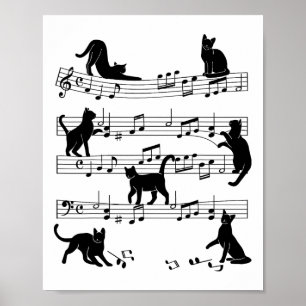 Affiche Cat Kitty Jouer Musique Clef Piano Musicien Art