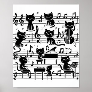 Affiche Cat Kitty Jouer Musique Note Musicien Cat