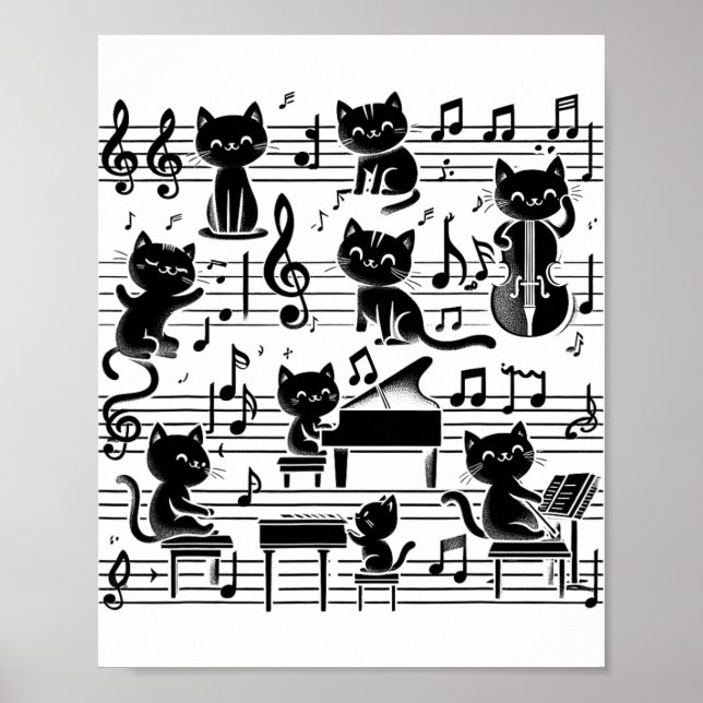 Affiche Cat Kitty Jouer Musique Note Musicien Cat (Devant)