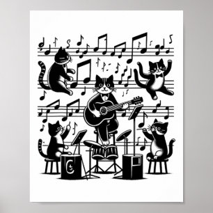 Affiche Cat Kitty Jouer Musique Note Musicien Cat