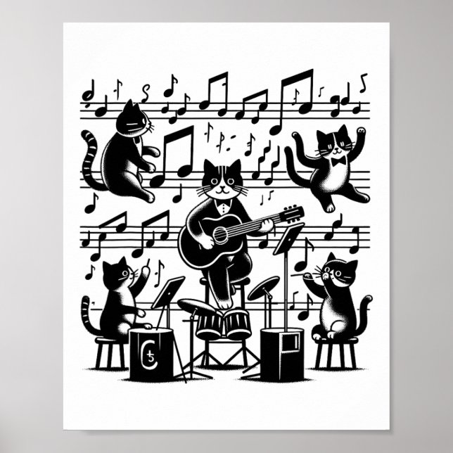 Affiche Cat Kitty Jouer Musique Note Musicien Cat (Devant)