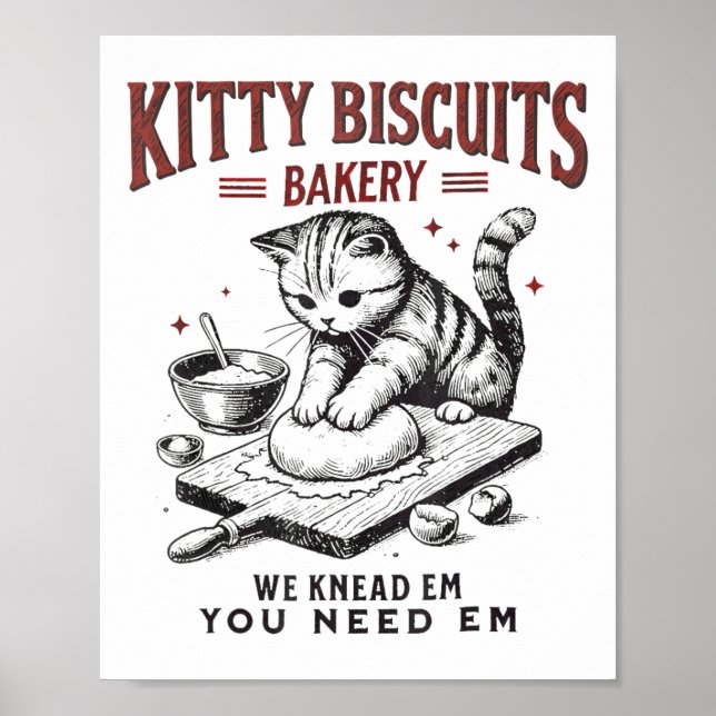 Affiche Cat Kneading Kitty Biscuits Boulangerie Nous Vous  (Devant)