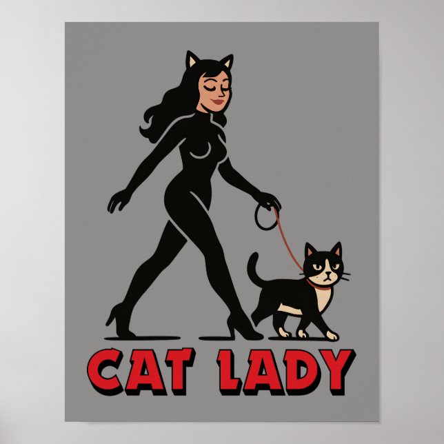 Affiche Cat Lady - Tuxedo Cats Lover- Comic Art Graphic (Devant)