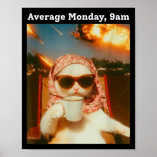 Affiche Cat Meme Average Monday 9am Funny Sarcastic Back T (Devant)