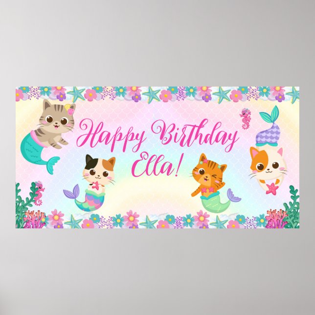 Affiche Cat Meowmaid Fille Sirène Fête d'anniversaire (Devant)