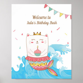 Affiche Cat mermaid fête d'anniversaire