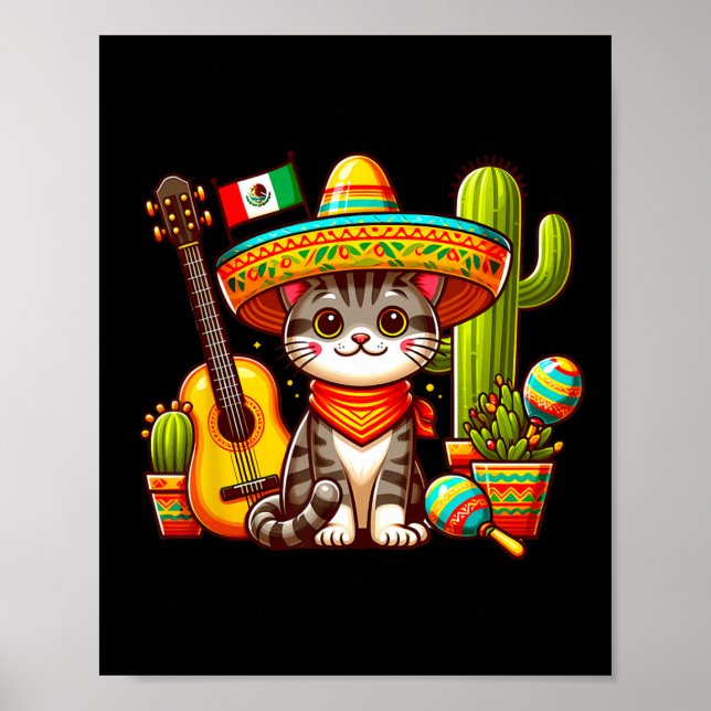 Affiche Cat mexicain Cinco De Mayo Kitten Faisons la fête (Devant)