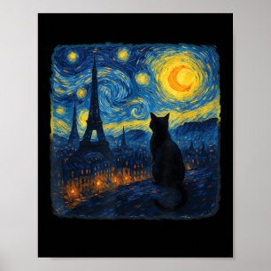 Affiche Cat Paris Tour Eiffel Starry Nuit Van Gogh Inspi