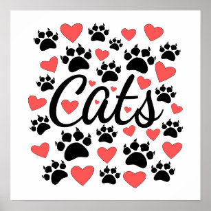 Affiche Cat Paws Claws Et Red Hearts