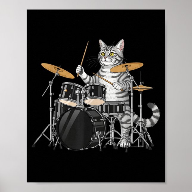 Affiche Cat Playing Drums Drumset Drumkit Drumming Drum Dr (Devant)