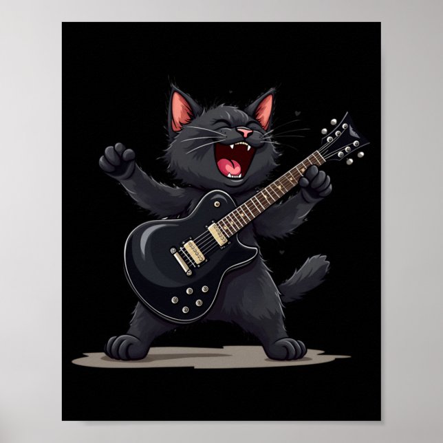 Affiche Cat Playing Guitar Rock And Roll Rock Star Funny  (Devant)