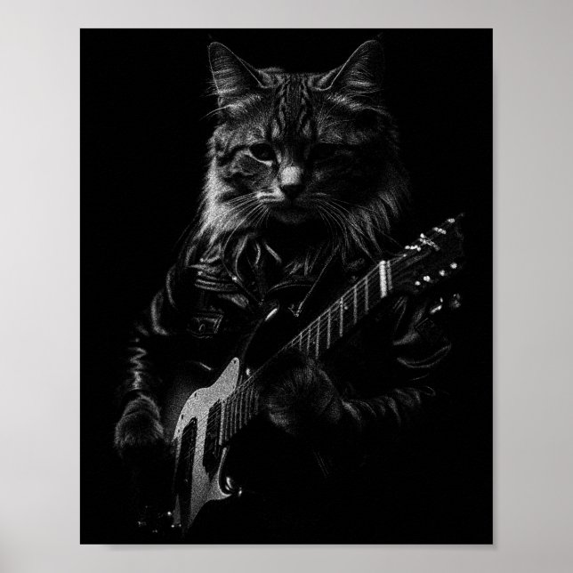 Affiche Cat Playing Guitar Rock Star Rock And Roll Men Wom (Devant)