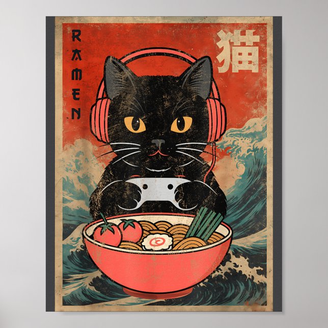 Affiche Cat Ramen Japanese Funny Graphic Kawaii Anime  (Devant)