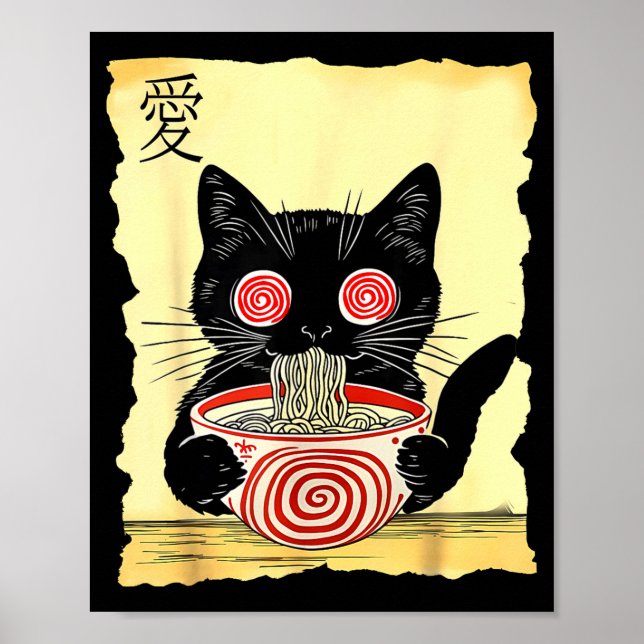 Affiche Cat Ramen Japanese Funny Graphic Tees Kawaii Anime (Devant)