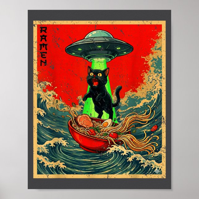 Affiche Cat Ramen Ufo Japanese Anime Graphic Tees Men Wome (Devant)