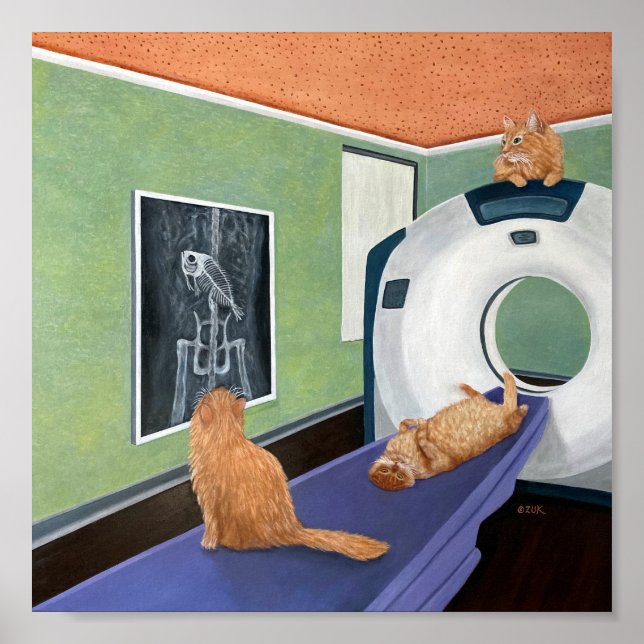 Affiche Cat Scan. Cat & Fish Art, Veterinarian Gift.  (Devant)