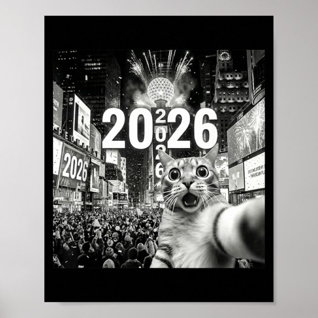 Affiche Cat Selfie At New York Happy New Years Eve 2026 Ba (Devant)