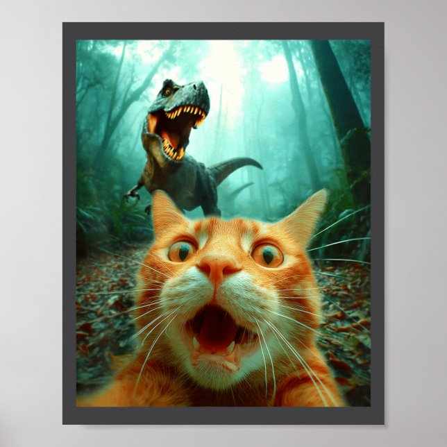 Affiche Cat Selfie With T-rex Dinosaur Trex Dino Men Women (Devant)