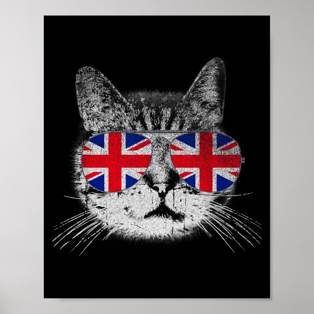 Affiche Cat Shirt Union Jack Flag Country Retro England Br (Devant)