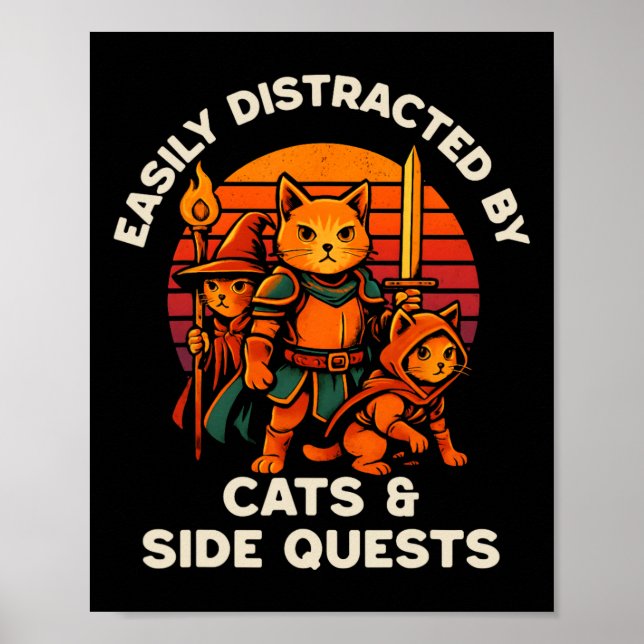 Affiche Cat Side Quest Funny Cats Tabletop Gamer Nerd Men  (Devant)