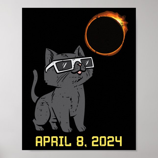 Affiche Cat Solar Eclipse 2024 Totalité Avril 8 Femmes Hom (Devant)
