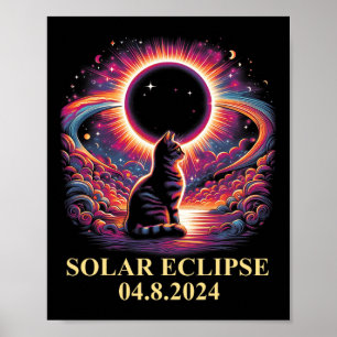Affiche Cat Solar Eclipse 2024 Totalité Avril 8 Hommes Fem