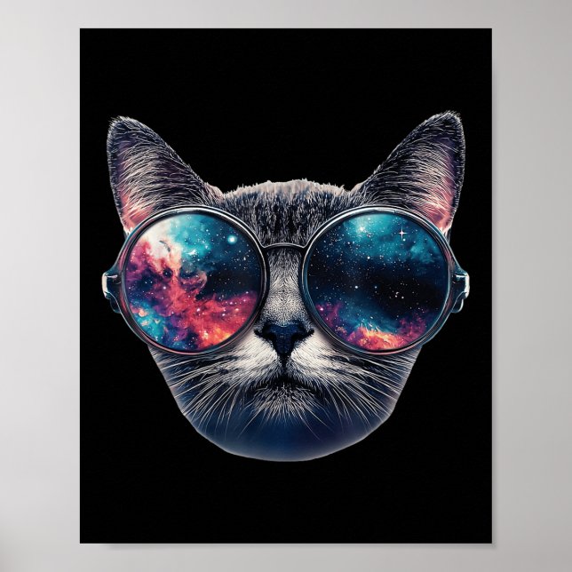 Affiche Cat Space Gles Sungles Universe Mème amusant Graph (Devant)