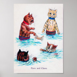 Affiche Cat Swimming at The Beach., Louis Wain