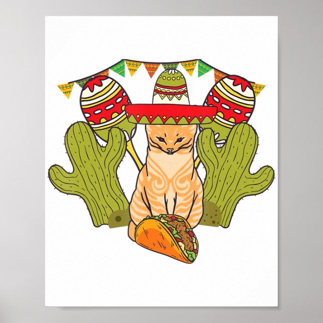 Affiche Cat Taco Sombrero Mexicaine Fiesta Funny Cinco de  (Devant)