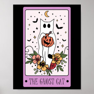 Affiche Cat Tarot Card Ghost Halloween Citrouille Chat Lov