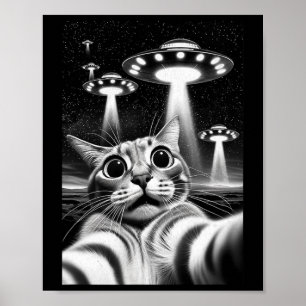 Affiche Cat Ufo Funny Invasion Mème Retro Alien Cat Ufo Se