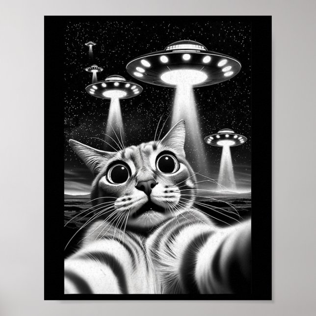 Affiche Cat Ufo Funny Invasion Mème Retro Alien Cat Ufo Se (Devant)