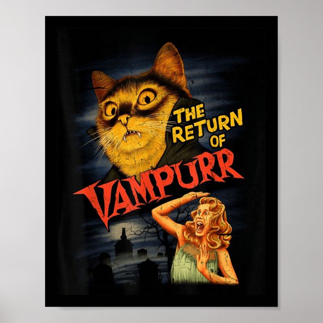 Affiche Cat Vampire Clic Horror Movie Funny Graphisme Chem (Devant)