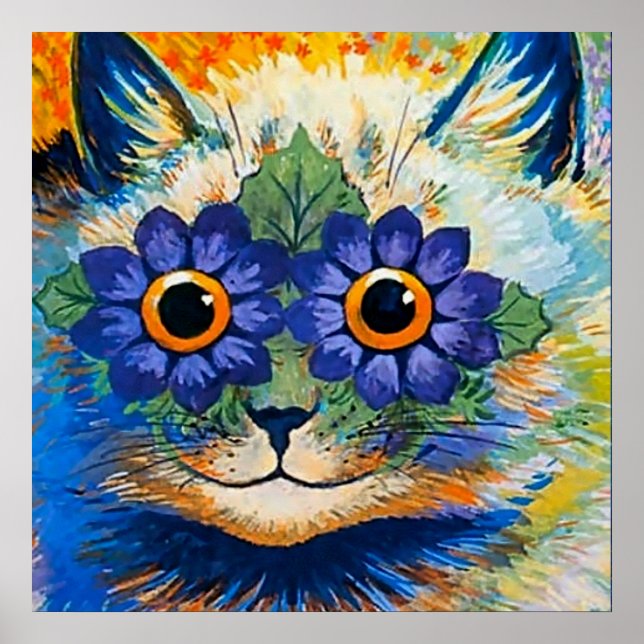 Affiche "Cat with Blue Petals" par Louis Wain (Devant)