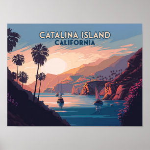 Affiche Catalina Island California Boats Sunset Retro