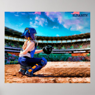 Affiche Catcher De Softball Et Peinture De Stade