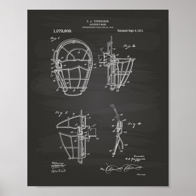 Affiche Catcher's Mask 1913 Patent Art Chalkboard (Devant)