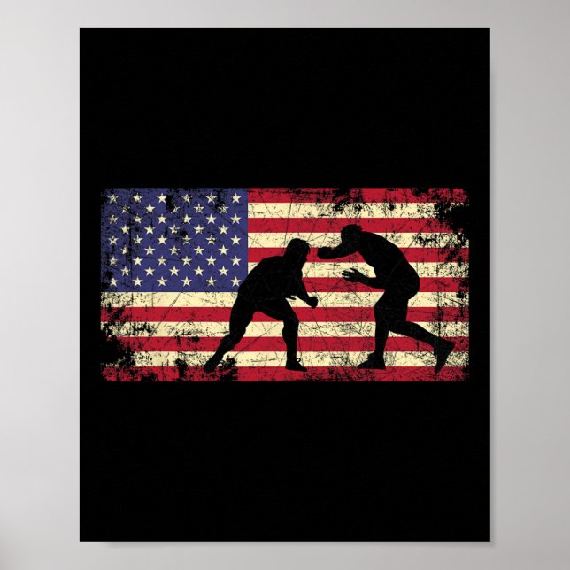 Affiche Catcheur Lutte Drapeau Américain Cadeau 4 Juillet  (Devant)
