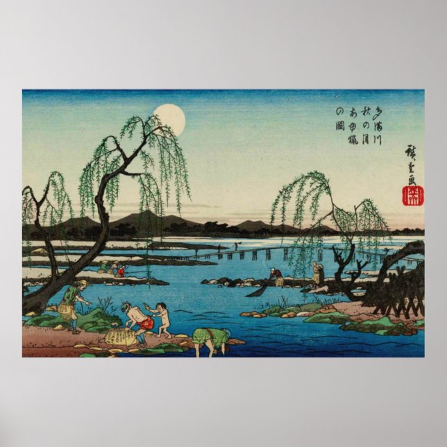 Affiche Catching Sweet fish Tama River Utagawa Hiroshige (Devant)