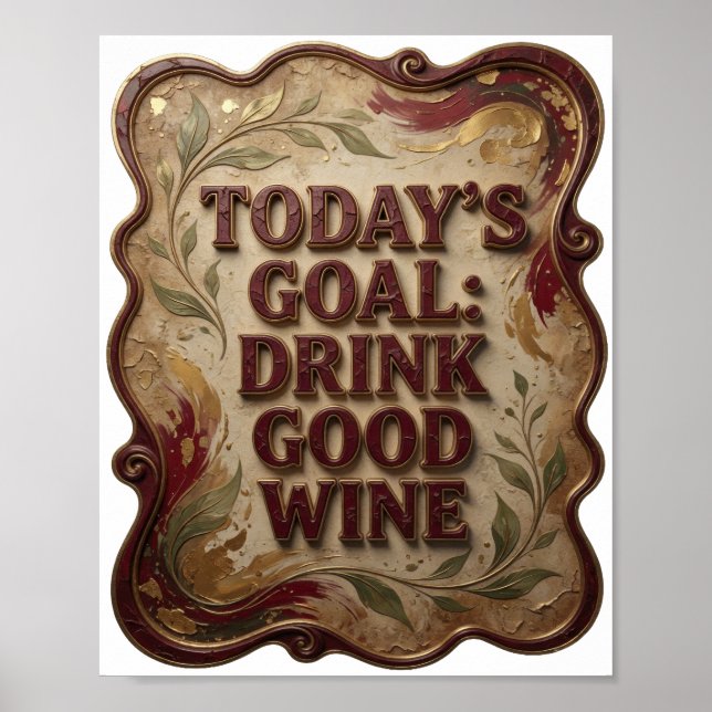 Affiche Catchy Pink OBJECTIF DU JOUR BOIRE DU BON VIN (Devant)