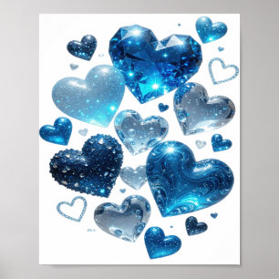 Affiche Catchy Silver BLUE HEARTS Texte Art 3D