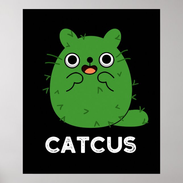 Affiche Catcus Funny Chat Cactus Pun Dark BG (Devant)