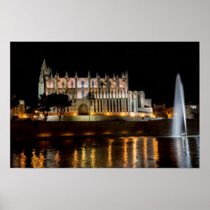 Affiche Cathedral of Palma de Mallorca at night - Spain