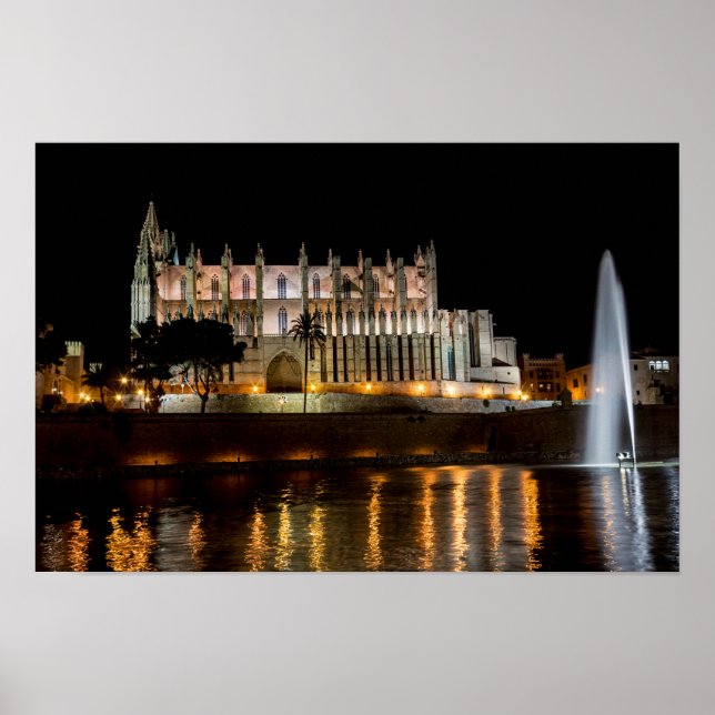 Affiche Cathedral of Palma de Mallorca at night - Spain (Devant)