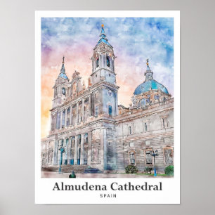 Affiche Cathédrale d'Almudena Madrid Espagne Voyage Aquare