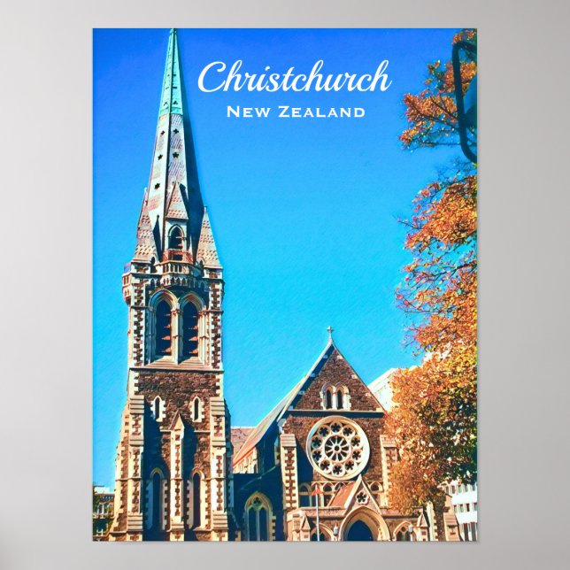 Affiche Cathédrale de Christchurch Voyage Nouvelle-Zélande (Devant)