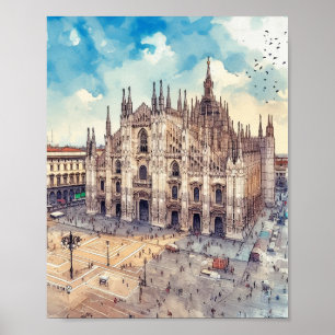 Affiche Cathédrale de Milan Italie Aquarelle Art