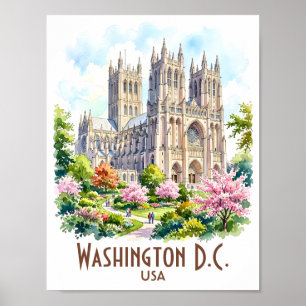 Affiche Cathédrale de Washington Aquarelle Religieuse Pers