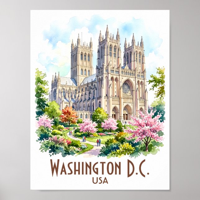 Affiche Cathédrale de Washington Aquarelle Religieuse Pers (Devant)